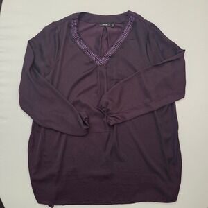 Apt 9 Womens XL Plum Purple Studded V-Neck Long Sleeve Blouse Pleated Front Top